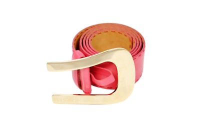 VERSACE Hot Pink Smooth Leather Whipstitch Wide Belt Gold  display picture 1