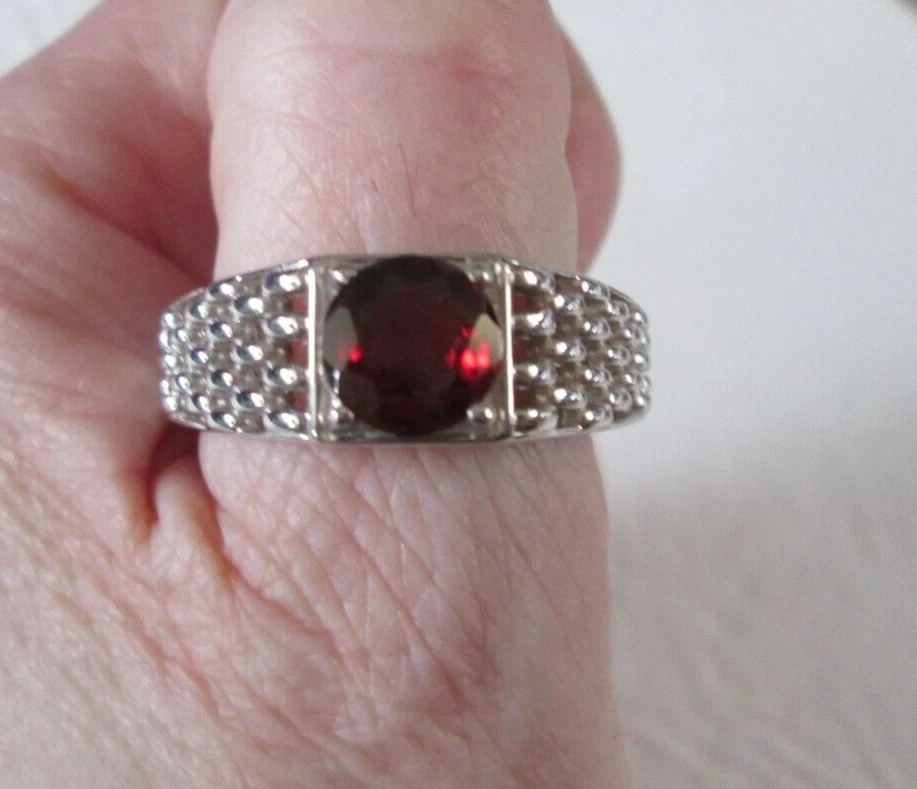 Anillo de latón para hombre Mozambique granate platino enlace (talla 10) 2,25 quilates Foto 2 de 4