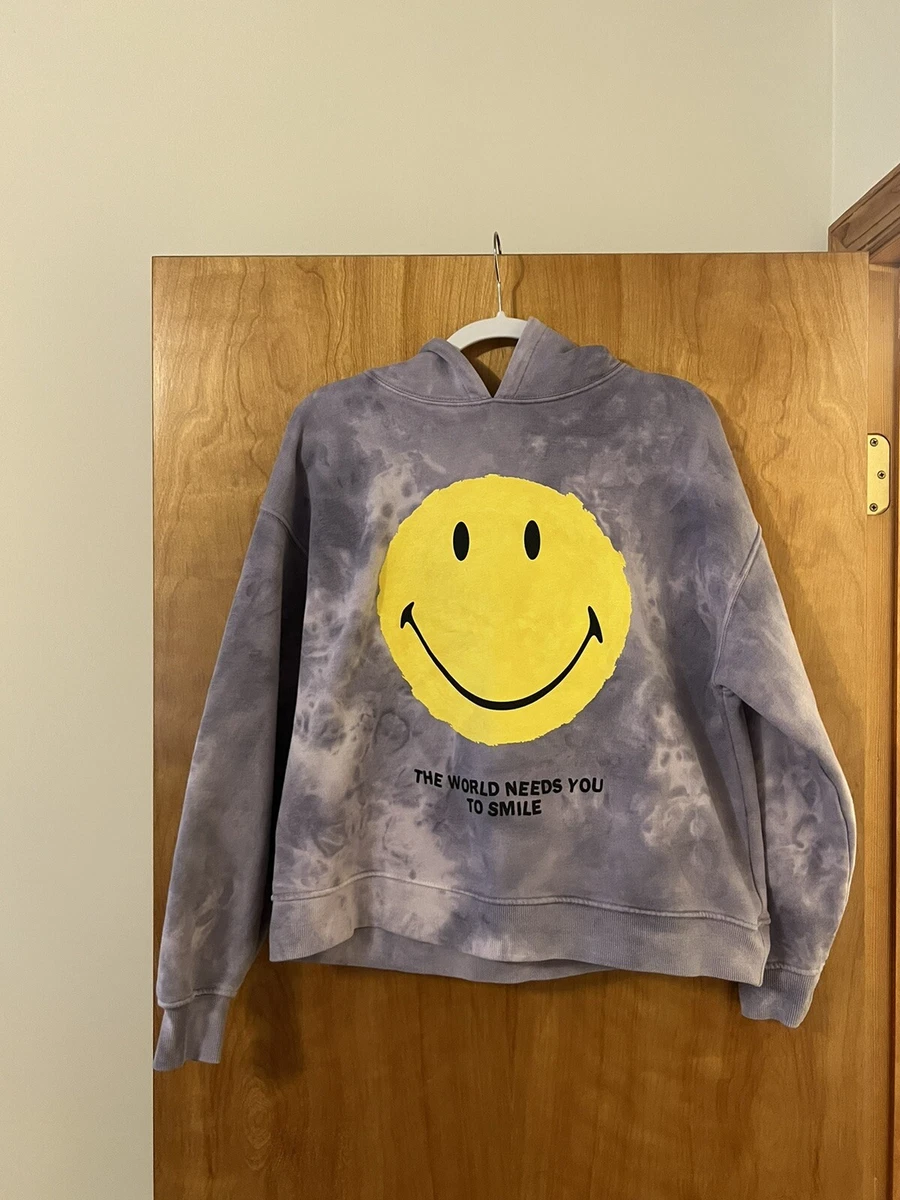 The Smiley Company Pull u0026amp; Bear HAPPY FACE Purple Tie Dye Washed Out  Hoodie Large | eBay