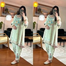 Elegant Look Light Green Chinon Silk Top Dhoti With Dupatta For Women  Girls