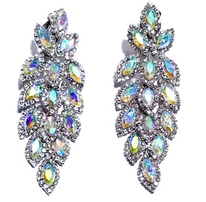 Rhinestone-Clip-On-Chandelier-Earrings-Bridal-Prom-Pageant-3-4-inch-AB-Drag