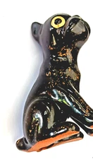 Redware Dog Black Specled Miniature Ceramic Figurine 3” x 2” Painted Eyes