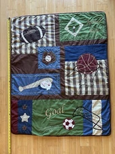 Geenny Baby Boy Sports Theme Embroidered Crib Quilt Blanket Comforter Sz 36”x45”