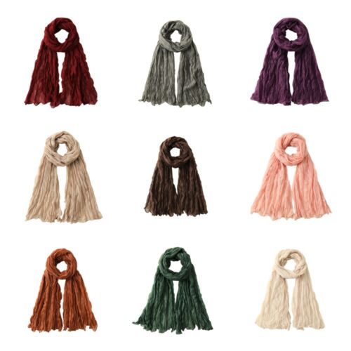 Women Thin Breathable Shawl Linen Cotton Light Scarf Lady Solid Plain Color Wrap - Picture 1 of 12