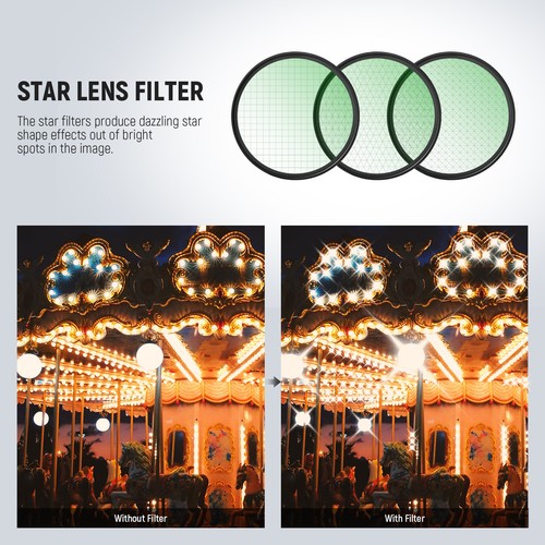NEEWER 3PCS 58mm Star Filters,Adjustable Cross Screen Star Effect Filter (4,6, - Picture 3 of 8