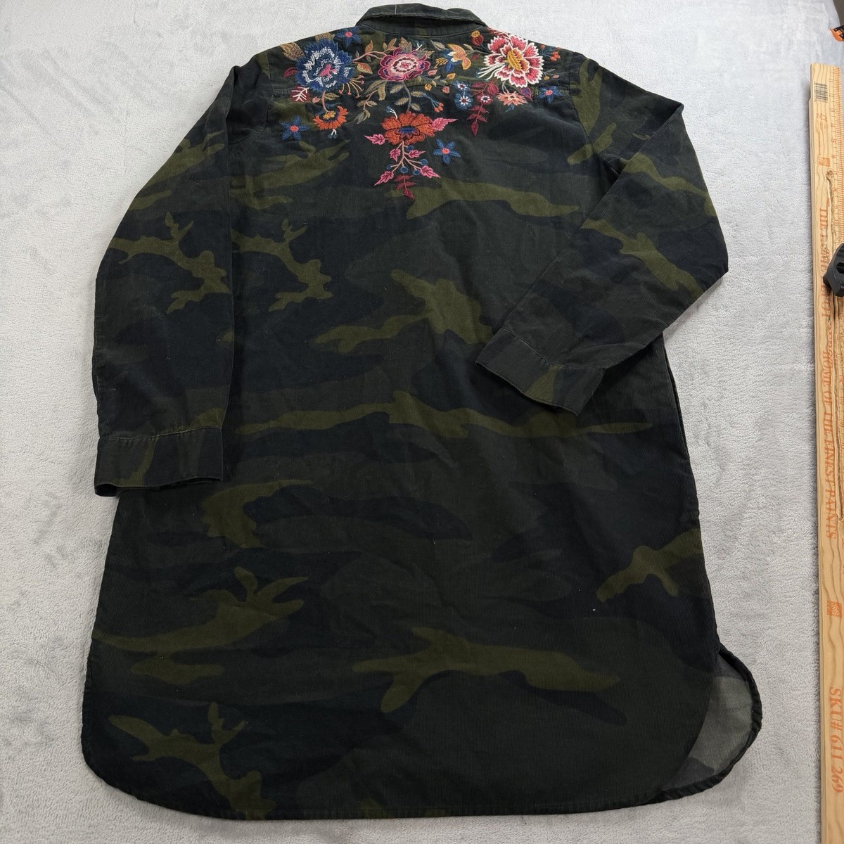 Johnny Was Tyrell Tunic Dress Women’s M Camo Floral Embroidery Corduroy View 3