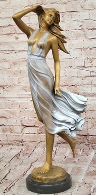 Sinnlich Weiblich Bronze Statue   Wind-Blown Elegant Frau Hot Guss Handgefertigt