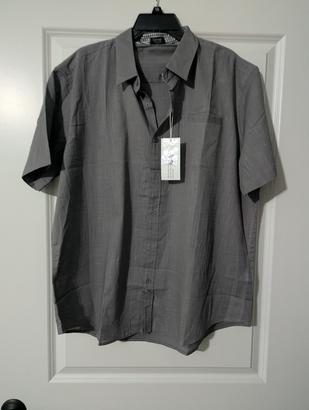 Coofandy Men's Short Sleeve Dark Gray Button Up XL