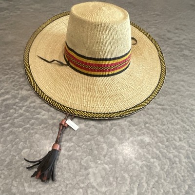 Canyonleaf Men's Wide Brim Adjustable Striped Hat Beige Yellow Red Black