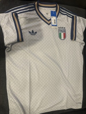 adidas Italy FIGC Short Sleeve Soccer Jersey Gray Polyester Regular Size L