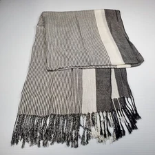 Rectangle Shaw Striped Two Tone Black and Gray Shades Scarf 74" x 28"