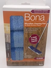 3 pads Genuine Bona Microfiber Cleaning Pad 18.31” x 5.12”  **NEW**