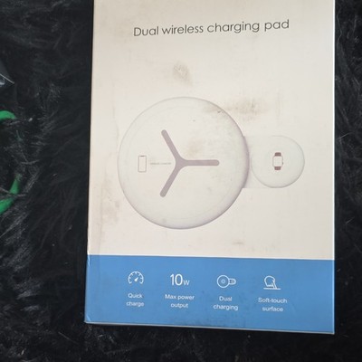 Dual Qi Wireless Charging Pad 10W Fast Charge for Apple iPhone iWatch White