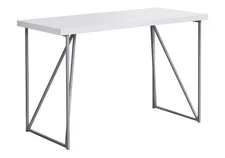 【US】Computer Desk,Home Office,Laptop|48"l,Work,White Laminate,Grey Metal,Contem