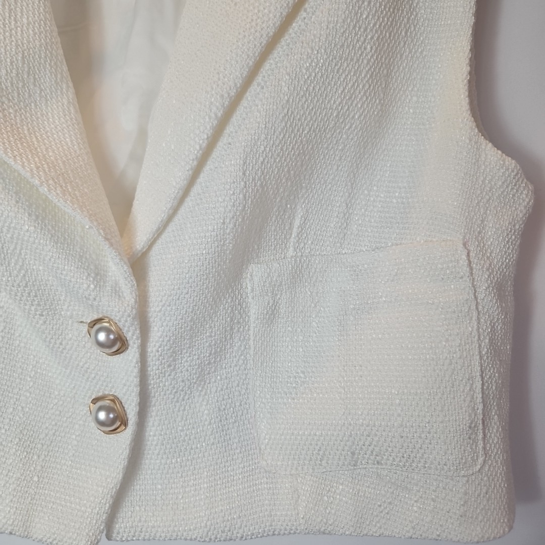 Lulus Ivory Crop Collared Vest Pockets Womens S - image 3