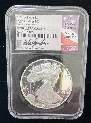 2021-W American Silver Eagle Proof Type 2 NGC PF 70 FDOI Gaudioso Signed