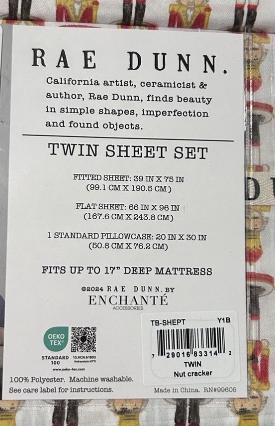 Rae Dunn 3 pc TWIN Nutcracker Sheet Set Christmas NEW - Image 2 of 2