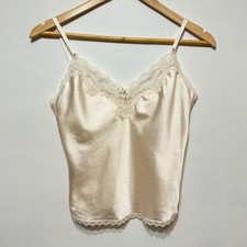 Vintage Maidenform Cami Top Women 32/XS Cream Lace Trim Satin Lingerie Coquette