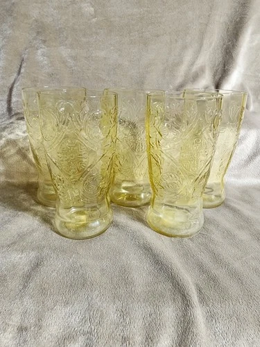 FEDERAL GLASS CO. MADRID AMBER 5-1/2" TALL 12-OUNCE ICED TEA TUMBLER - Set of 5