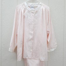 Vtg Natori Pajama 2-Set M Pink Damask Satin Lounge Romantic Luxury Rich Mom EUC