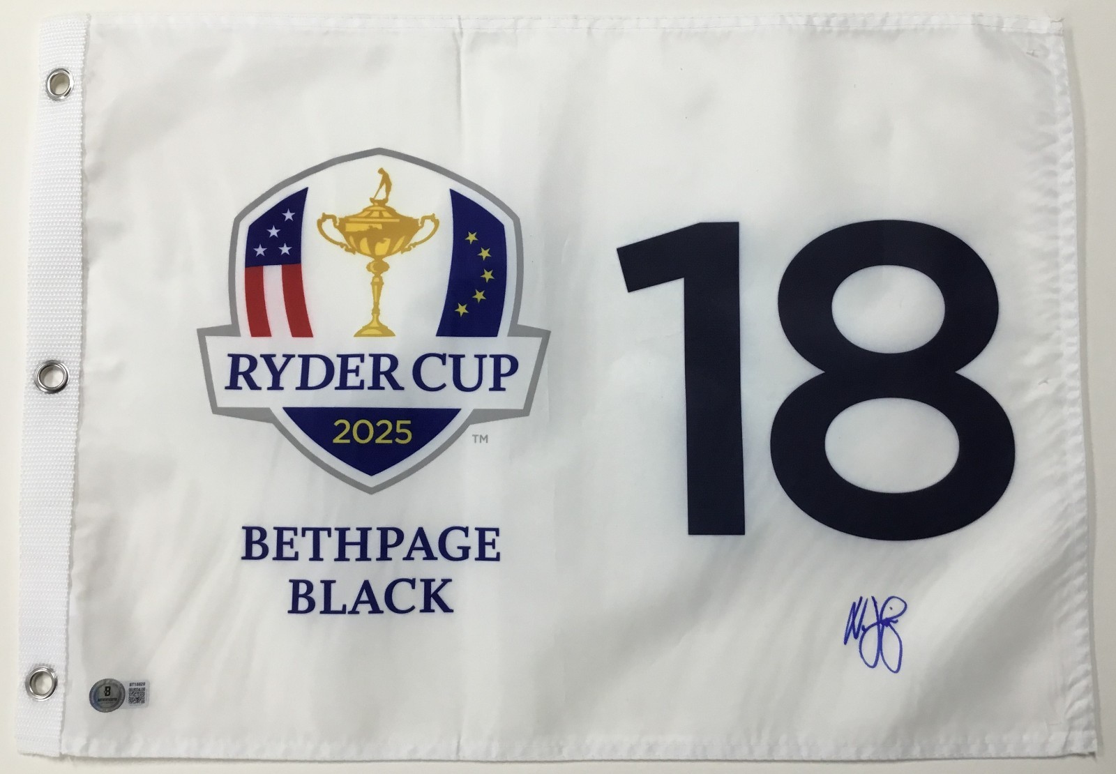 Nicolai Hojgaar 2025 Ryder Cup Bethpage Black 18 Signed Pin Flag Beckett BT18820