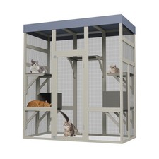 Cat Cage Wooden Catio Outdoor Pet Enclosure w/ Waterproof Top Small Animal