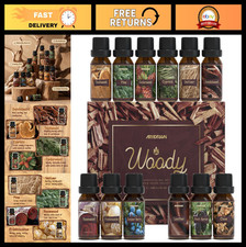 12 Woodsy Essential Oils Gift Set - Cedarwood, Sandalwood, Pine  More - 10ml