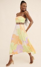 Anthropologie Amur Midi Dress Yellow Georgie Beaded Waist Preppy Boho Retro Sz 6