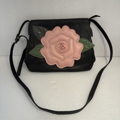 Maximalist 3D Pink Rose Leather Crossbody Bag Handmade Artisan Statement Piece