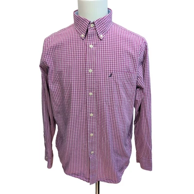 Chemise Nautica XL Rose Fuchsia Carreaux Classic Fit 100% Coton Logo Brodé - Photo 1/4