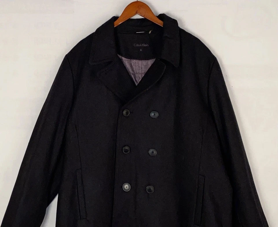 Casaco Calvin Klein masculino preto tamanho GG mistura de lã peito duplo *Ver detalhes - Imagem 2 de 4