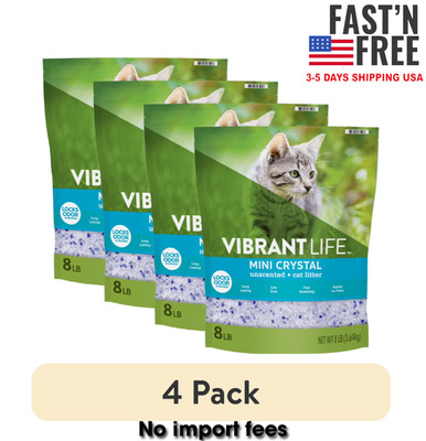 (4 pack) Vibrant Life Mini Crystal Cat Litter, Unscented, 8 lb Bag