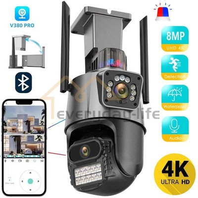 Dual Lens 4K WiFi Security Camera 8X Zoom Outdoor Home Night Vision CCTV PTZ US