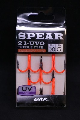 BKK Spear-21 UVO Treble Hooks - Size 1/0 - Super Slide Ultra Violet Orange Hook
