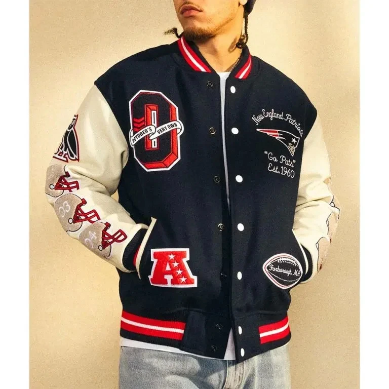 New England Patriots Navy Blue Wool Sleeves Varsity Letterman Jacket