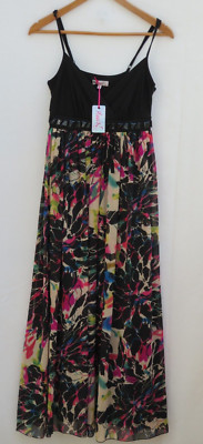Miss NEXT   SMART MAXIKLEID MIT SCHWARZEM Blumenmuster   6-8 Petite Brustkorb 32'''' L52'''' neu mit Etikett £60