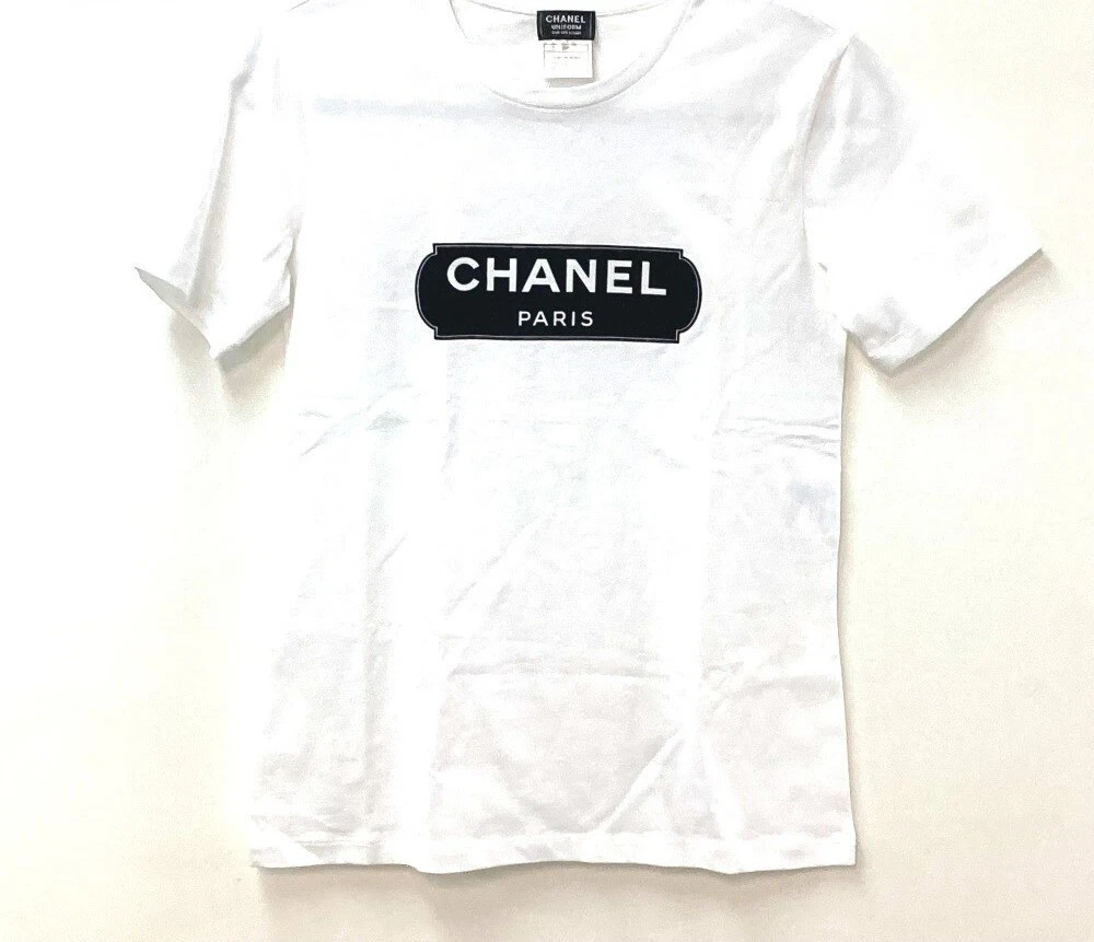 Chanel Uniform Logo Print Black T-shirt Size XS