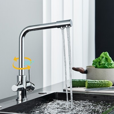 Wasserfilter Armatur 3-Wege Küchenarmatur Edelstahl - 360° Schwenkbar Mit 2 Griffen Schwenkbarer Wasserhahn Küche