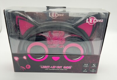 Wired Pink LED Cat Ear Headphones with 3.5mm Jack Plug