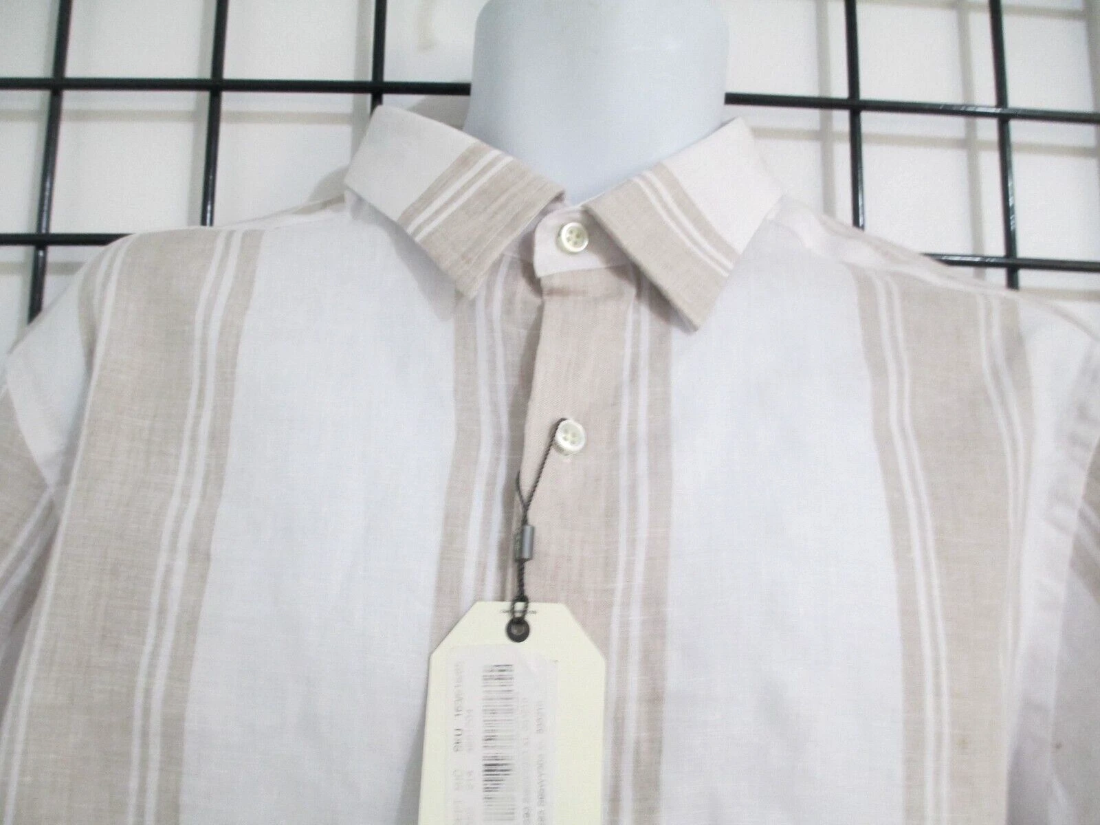"NEW CROSBY & HOWARD 🔥 MENS XL ==BEIGE & WHITE STRIPED / LINEN BLEND / SHIRT