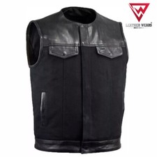 Men's Black Leather Waistcoat Diamond Stitch Motorbike Motorcycle Concealed Vest