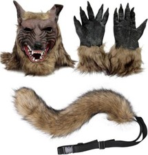 Máscara de hombre lobo luna llena + cola + garra, máscara de hombre lobo cabello, máscara de lobo cola disfraz