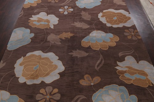BROWN Transitional Floral Oriental Area Rug Hand-tufted Wool Palace Carpet 11x16 - Picture 3 of 12