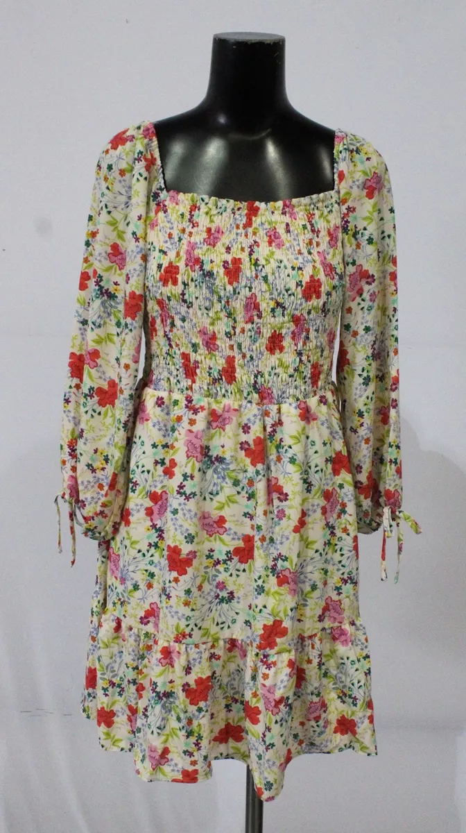 Lauren Conrad Kohls Women's Long Sleeve Puff Shoulder Dress RB7 Multi  Medium NWT