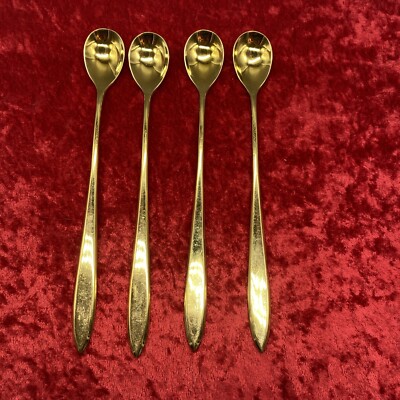 4 Dirigold Dirilyte Goldware Regal Flatware 8 3/8'' Iced Tea Spoons (b)