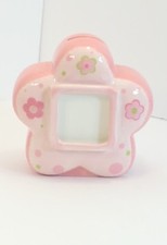 Gund Kids Twirly Girly Pink Spring Flower Ceramic Baby Piggy Bank Photo Frame