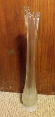 Vintage MCM Clear Swung Glass Vase Matte Frosted Rose Base Design 20'' Tall