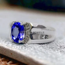 Tanzanite Oval Cut Gemstone With 925 Sterling Silver Ring For Men's #A103