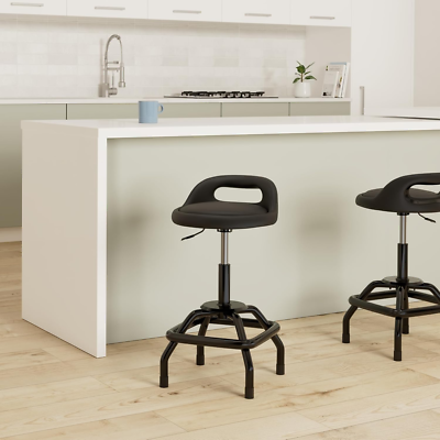 Type S Shop Stool with Backrest Garage Bar Stool, PU Leather round