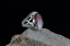 Hz.Ali Sword Red Ruby Stone 925 Sterling Silver Men's Woman's Ring Size:10
